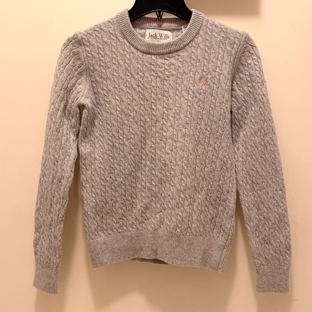 Jack Wills Women's PURE Merino WOOL Cable-Knit Blue Gray Sweater